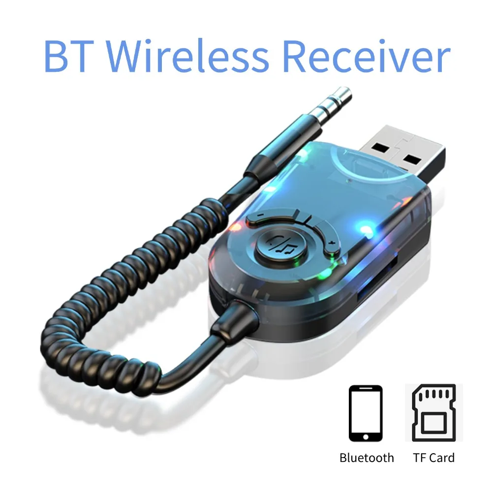 W9 Car Bluetooth Receiver USB to 3.5mm Jack Audio Music Built-in  Mic Hands-free Calling Aux Wireless Adapter for Car Speaker