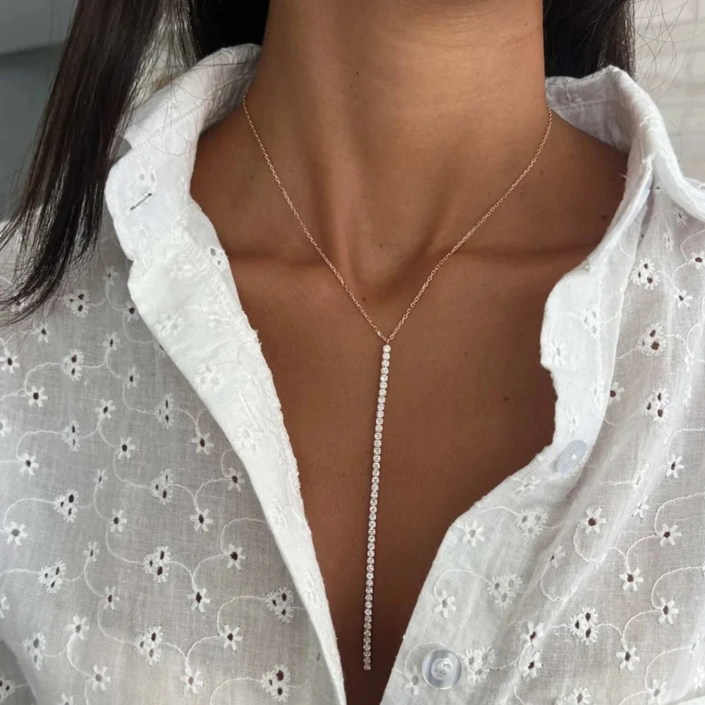 Stonefans Fashion Tassel Simple Choker Necklace for Women Chain Rhinestones Decoration Bridesmaid Jewelry Wedding Accessories