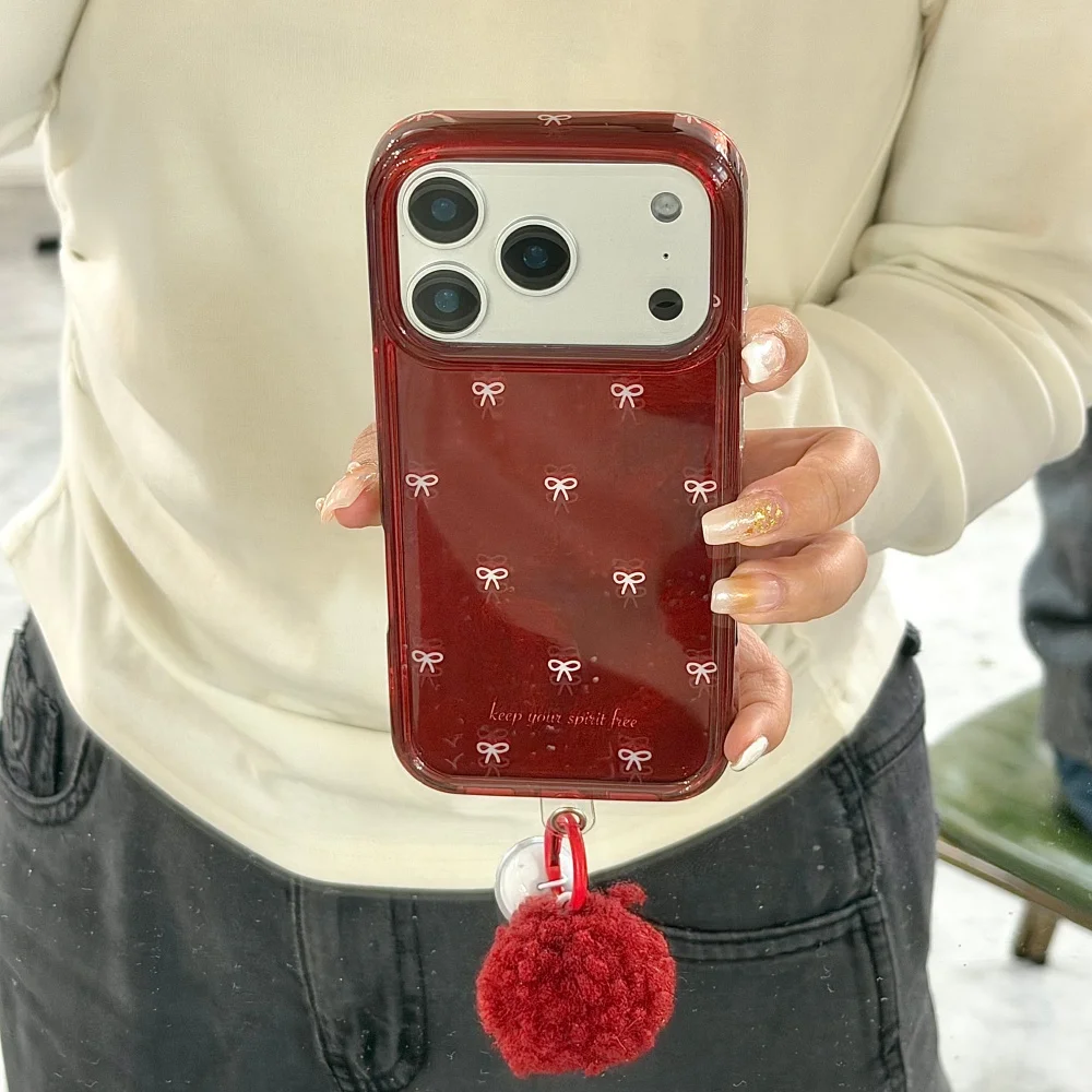 

Fashionable gilt red background full screen white bow phone case, suitable for iPhone 14/15/16/17 Pro Max, new protective case