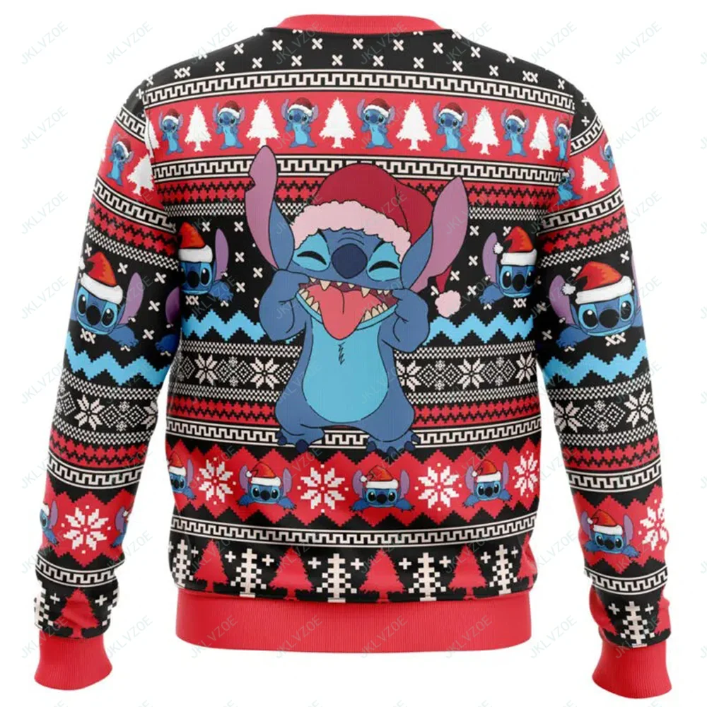 New Autumn and Winter Merry Christmas Top Lilo and Stitch Printing Women\'s Disney Pullover Tops Cartoon Anime Couple Hoodie