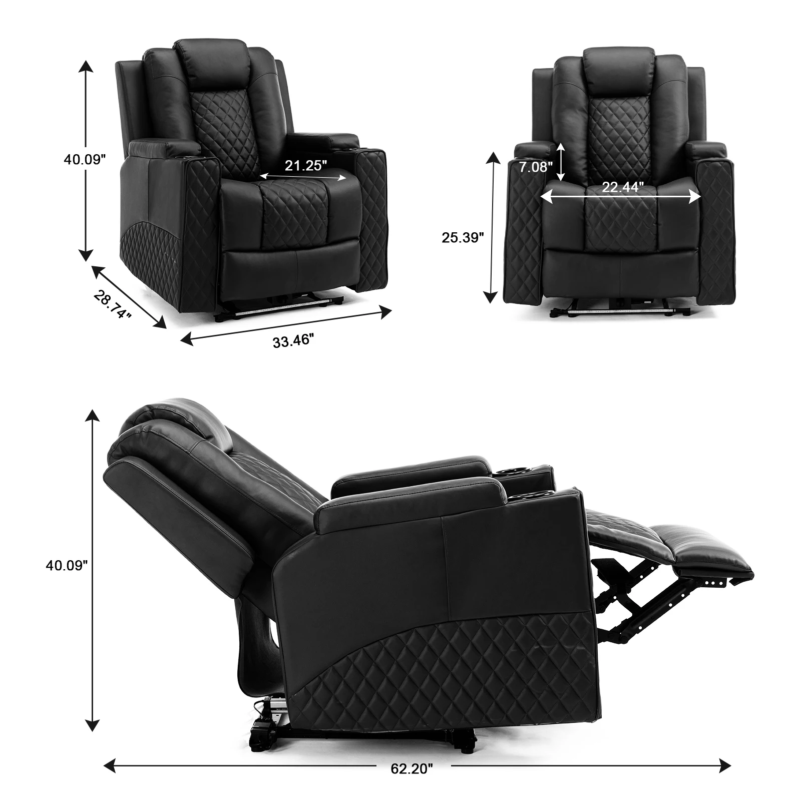 Comhoma-Fauteuil inclinable électrique en cuir PU, canapé inclinable de massage électrique, porte-gobelets, éclairage LED