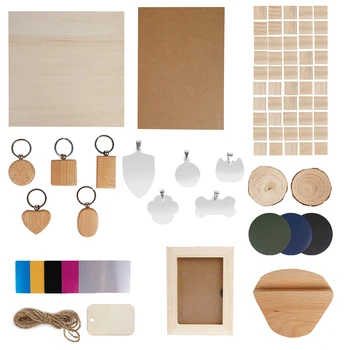 75pcs laser engraving machine engraving material set laser test piece set Metal pendant wood craft ornament Log plywood