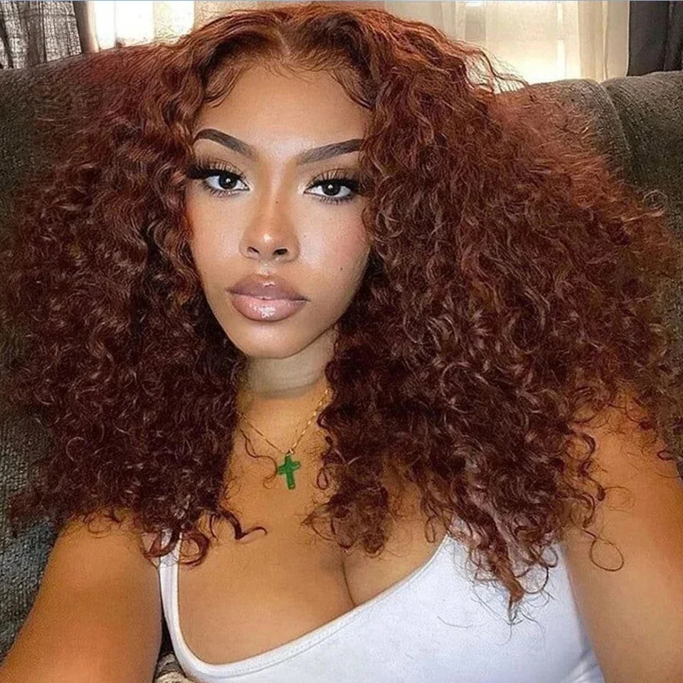 

Brown Kinky Curly Deep Wave Short Bob Wig 13x4 Lace Frontal Human Hair Wigs 220% Water Wave Bob Wigs Brazilian Remy Wig Women