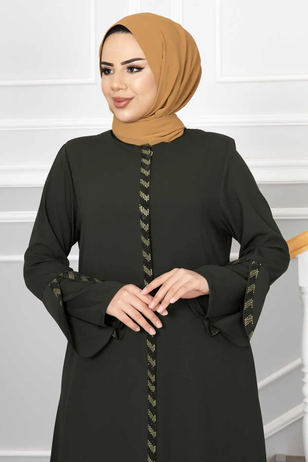 Women Clothing Stoned Abaya Hijab Muslim One-piece Prayer Dress Hooded Smocking Sleeve Jilbab Islamic Dubai Latest Diamond Beadi