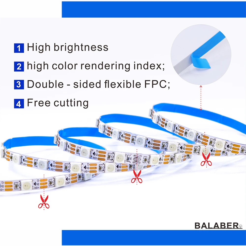 WS2812 Narrow RGB LED Strip DC5V Individually Addressable 4.2/5.5/7.2/10mm S-Type PCB 60/144LEDs/m Decor Light