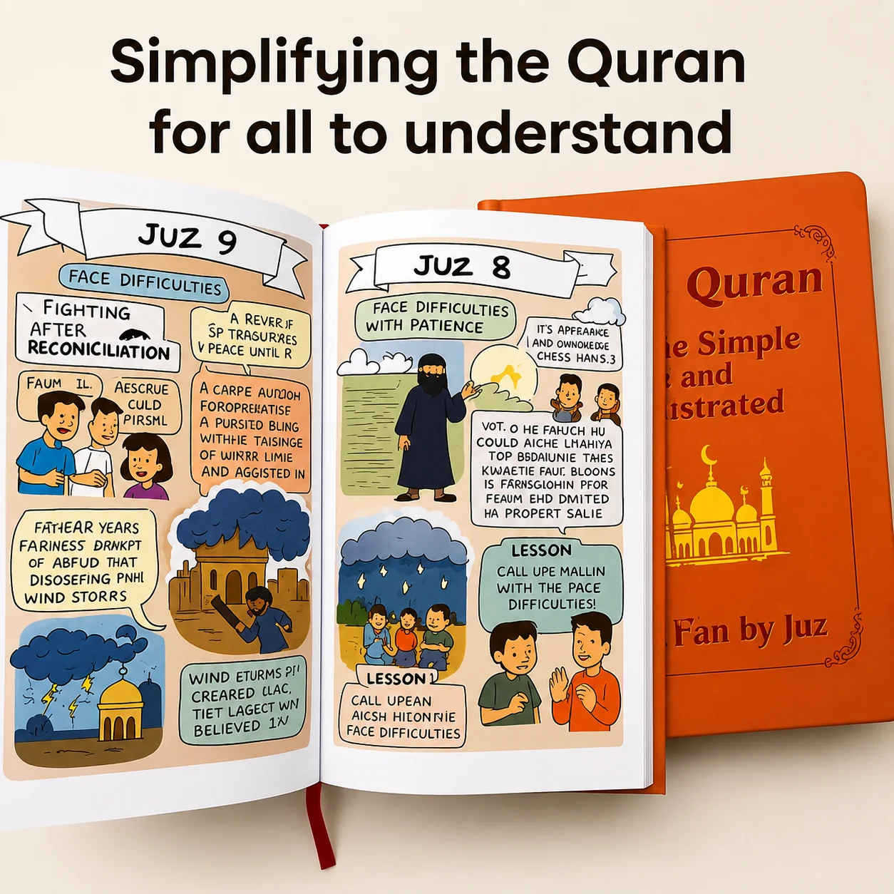 Holy Quran Made Simple and Illustrated, Quran by Juz English Book, Islamic Learning Books for Beginners and Kids, Ramadan Eid Gift