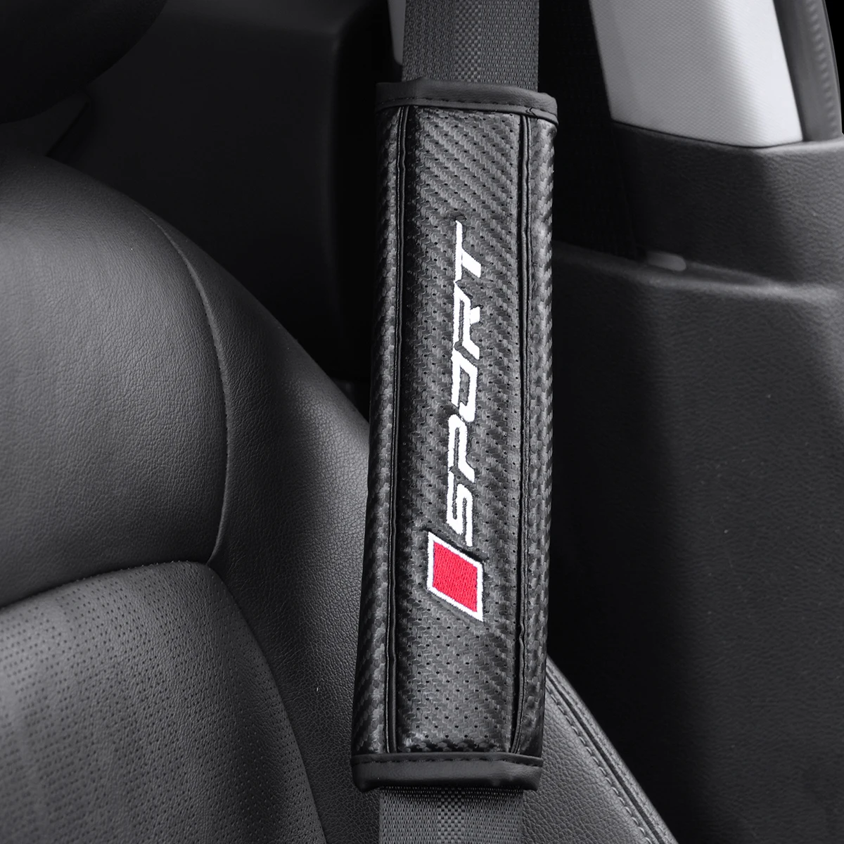 Sport Safety Seatbelt Shoulder Strap Covers Universal Carbon Fiber Style Faux Leather Car Seat Belt Cover Interior Accessories