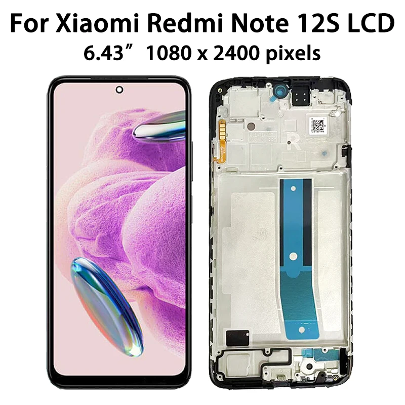 6.43\'\'Super AMOLED For Xiaomi Redmi Note 12S LCD 2303CRA44A Display Touch Screen Digitizer For Redmi Note 12S Screen With Frame