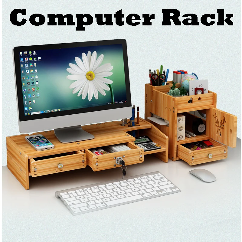 

Computer Elevated Monitor Bracket Desktop Storage Shelf Desk Rack