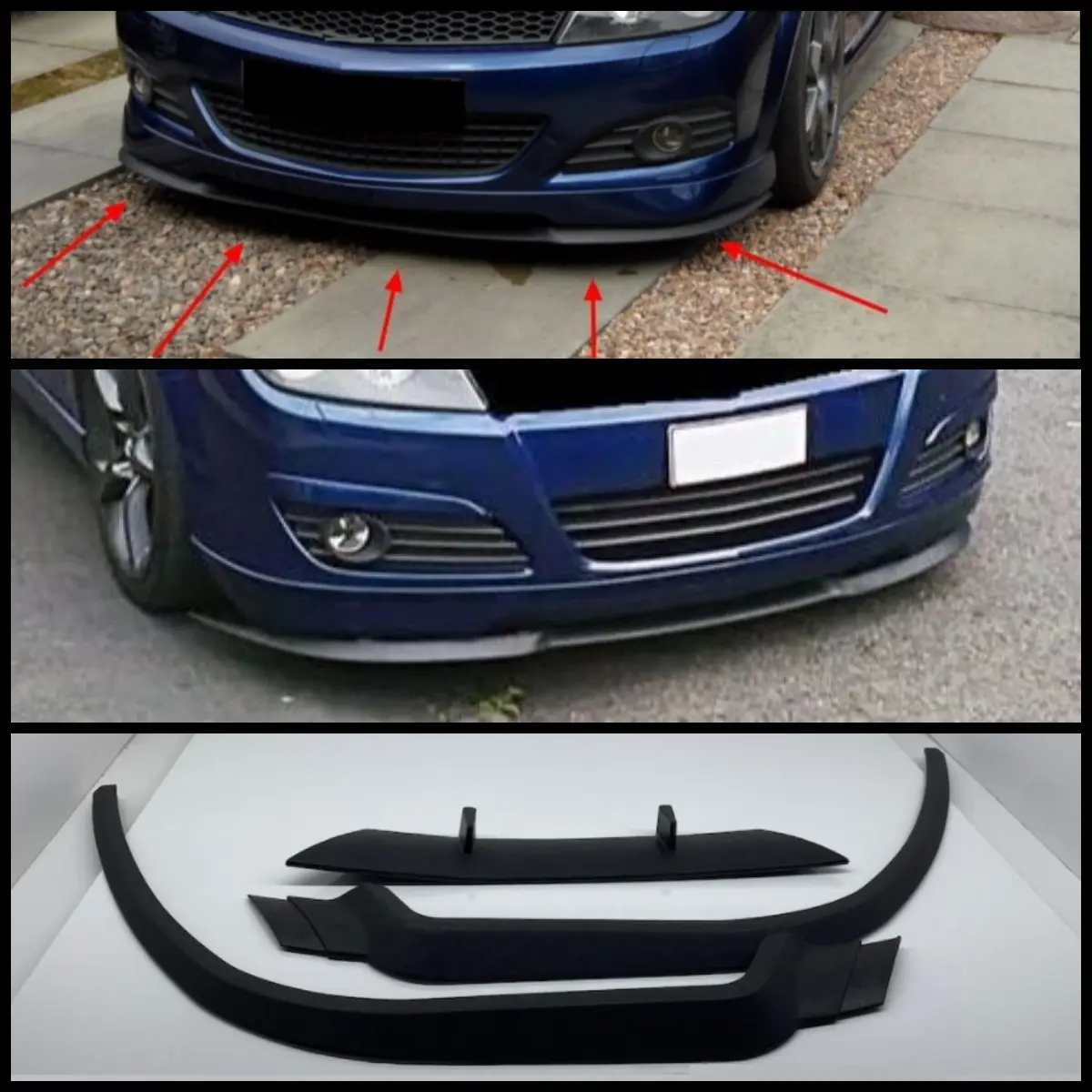 For Opel Astra H CUPRA R Front Bumper Lip Universal 3PCs Diffuser Black Bumper Lip Spoiler Body Kit Tuning Protector Quality