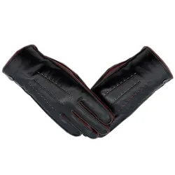Winter Men's Sheepskin Leather Gloves Wristguards Fashion New Genuine Leather Gloves Wool Lined Machine Sewn Warm Driving Cyclin