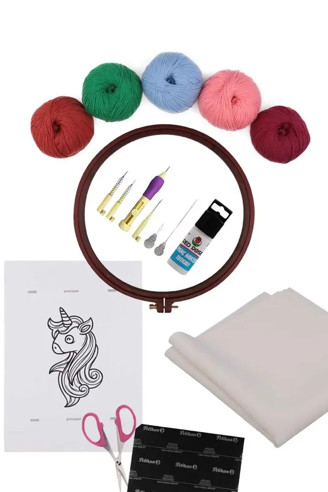 Punch Needle Embroidery Starter Kit, Hoop Thread Tools Diy, Cross Stitch, Cotton, Etuval Gardenia Embroidery Fabric Piece Sample Template, Scissors, Pieces Carbon Paper, Screw Pulley