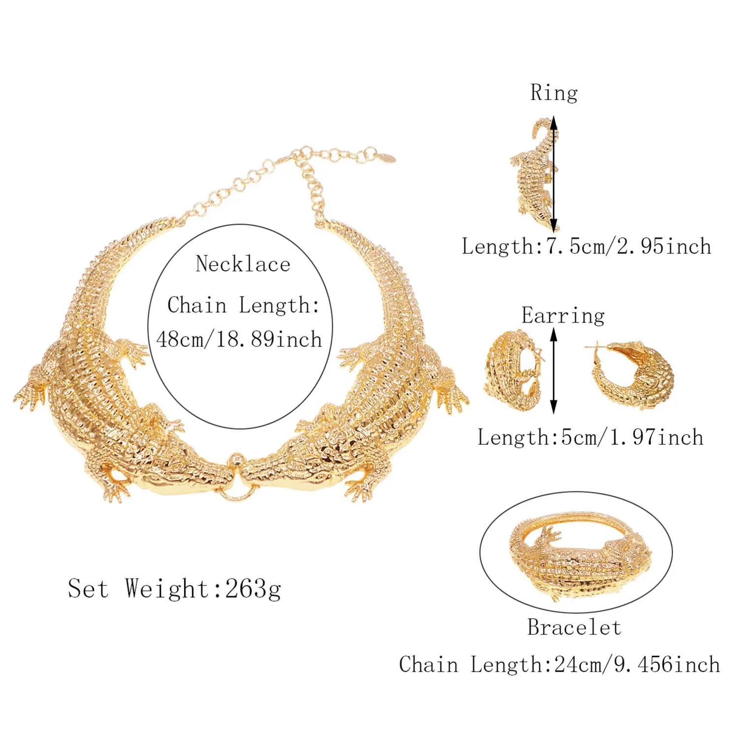 New Jewelry Sets For Women Italian Gold Plated Crocodile Necklace Earrings Ring Animal Design Rings Party Essentials