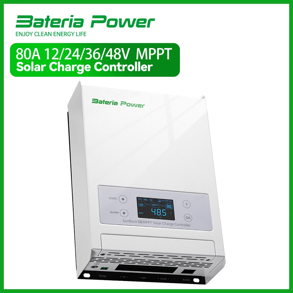 

Bateria Power 80A 12/24/36/48V MPPT Solar Charge Controller, 99.5% MPPT Efficiency Solar Panel Charge Regulator（SunRock 80）