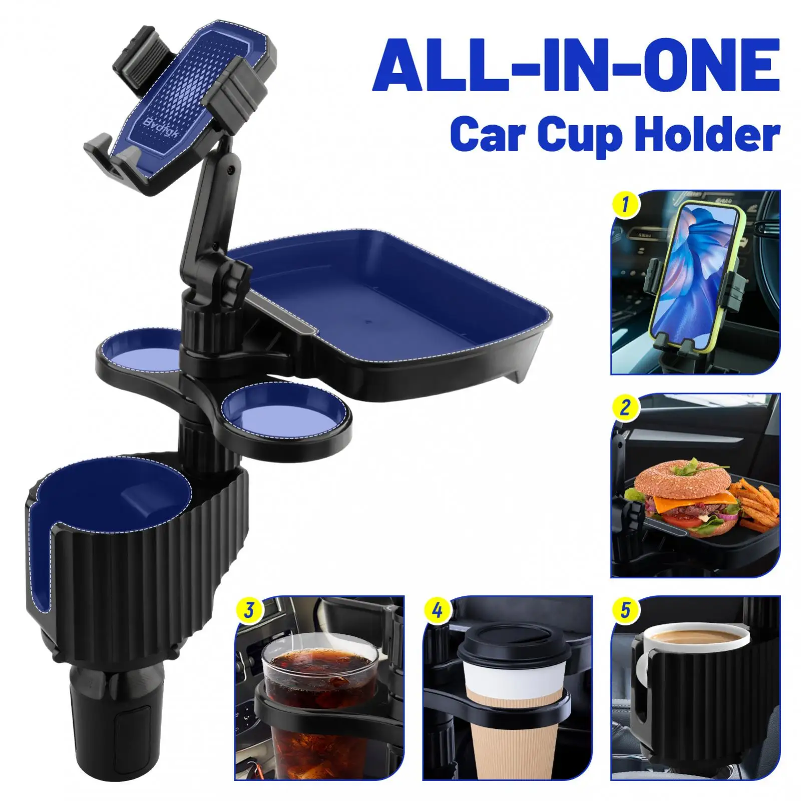 

Universal Car Cup Holder Expander Accessory with Multi-Function Tray Fits for iPhone Samsung Smartphone Organizer Auto Interior