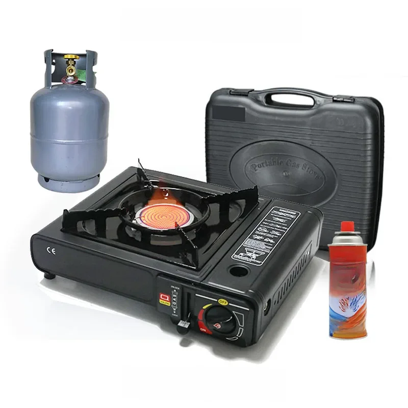 Cuisinière à gaz à économie d'énergie infrarouge extérieure portable, cassette en céramique, butane, cuisinière de pique-nique de camping, coupe-vent, barbecue, cuisine