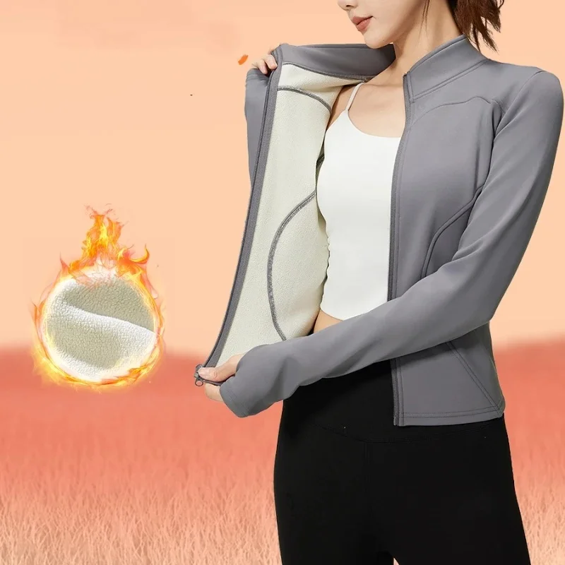 AliExpress ETERNAL EAGLE Light Standing Collar Thickened Fleece Yoga Jacket Slim Warm Stretch Yoga Top Running Jacket Cycling Workout Clothes