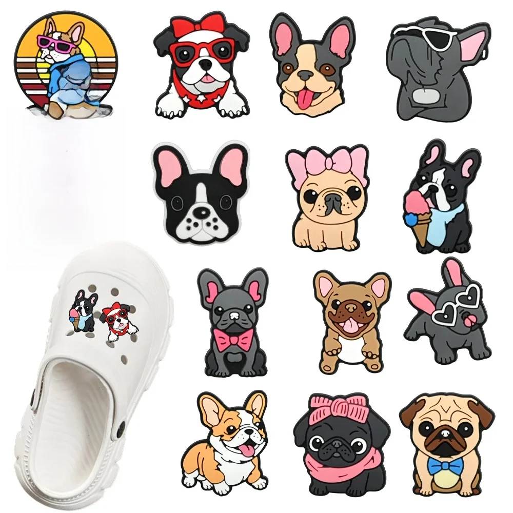 1-14 pièces mignon dessin animé Animal chien bricolage breloques de chaussures PVC breloques de chaussures idéal pour bracelet trou pantoufle décoration chaussures accessoires pour cadeau