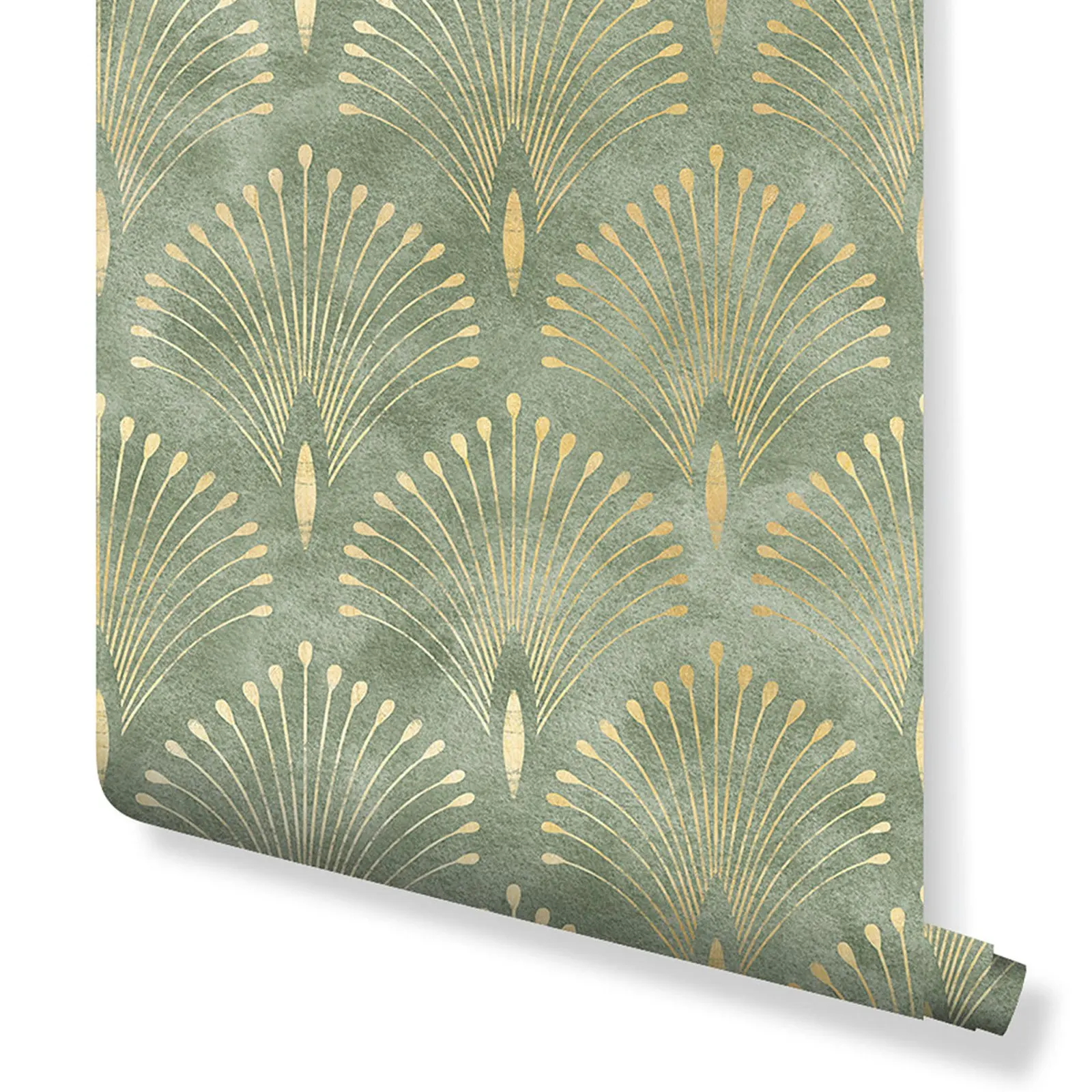 

Peel and Stick Wallpaper, Green Gold Art Deco Self Adhesive Wallpaper, simulate Golden Color Wallpaper