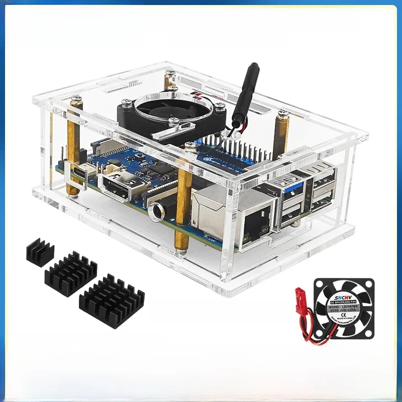Nowa akrylowa obudowa Orange Pi 3B Przezroczysta obudowa Aktywne pasywne chłodzenie Obudowa Opcjonalny radiator wentylatora chłodzącego dla Orange Pi 3B — zdjęcie 2