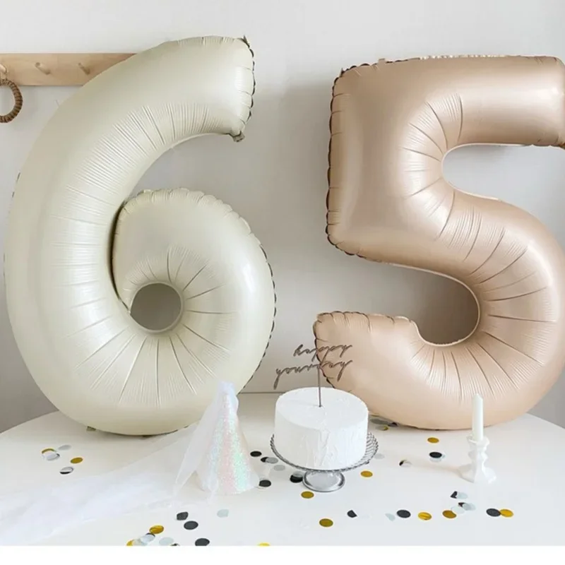 18/40 pouces marron Beige numéro ballon 1 2 3 4 5 6 7 8 9 Boho Caramel crème feuille numéro Globos pour décorations d'anniversaire