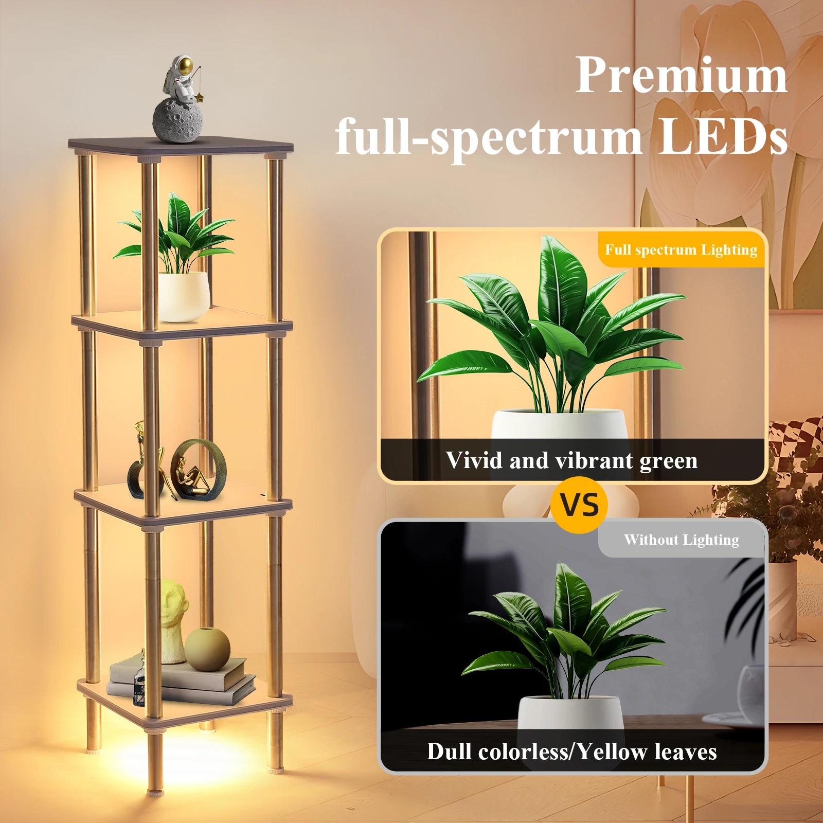 Floor Lamp with Shelves Standing Lamp with Music Sync Adjustable Color Changing Bookshelf Lamp for Living Room Rectangle 4-Tier