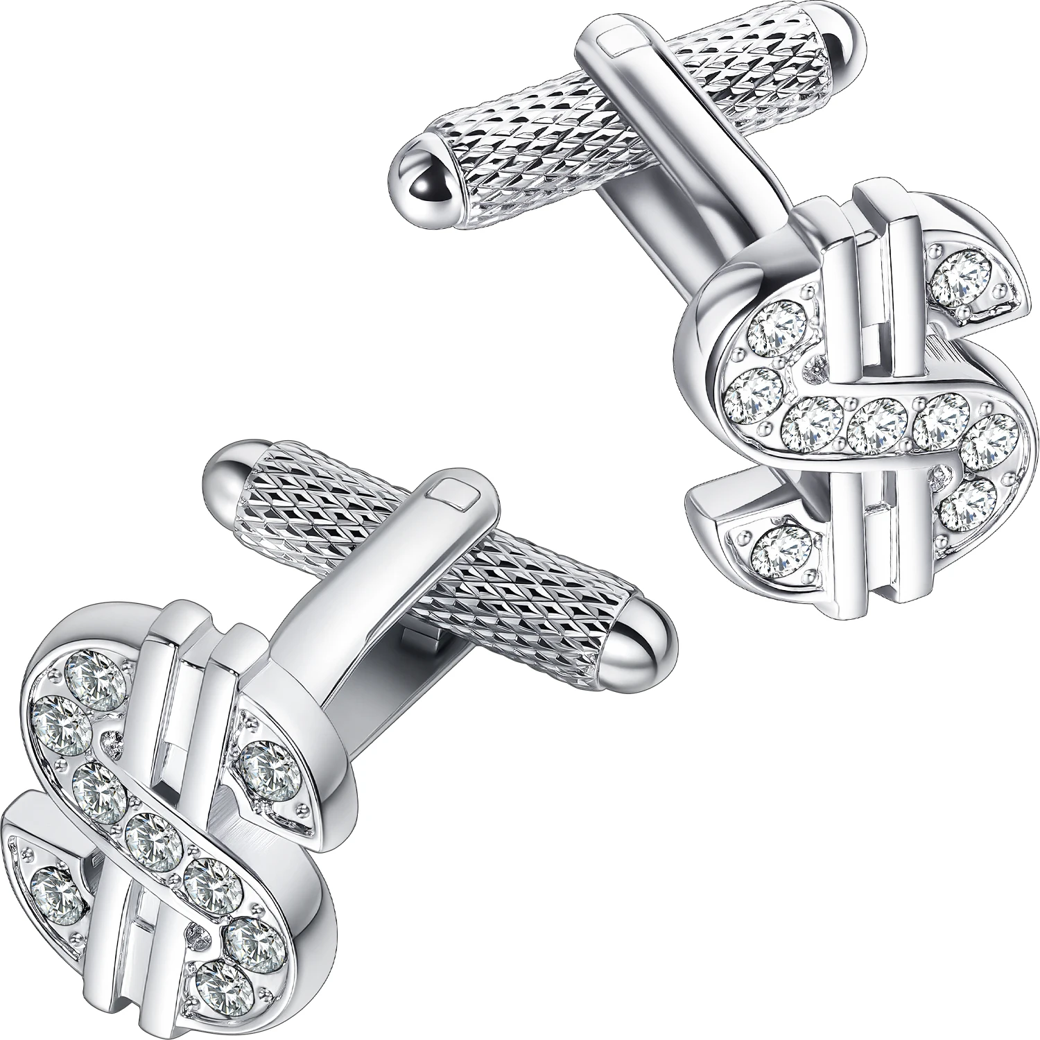 Men's Dollar Sign Cufflinks, Inlaid Crystal Silver Plated US Dollar Symbol Cuff Links, Business Wedding Suit Shirt Cufflinks