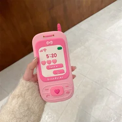 Cute 3D hot pink bow mobile phone model Push-pull mirror silicone case iPhone 16 15 Pro 14 13 Pro Max shockproof soft cover gift