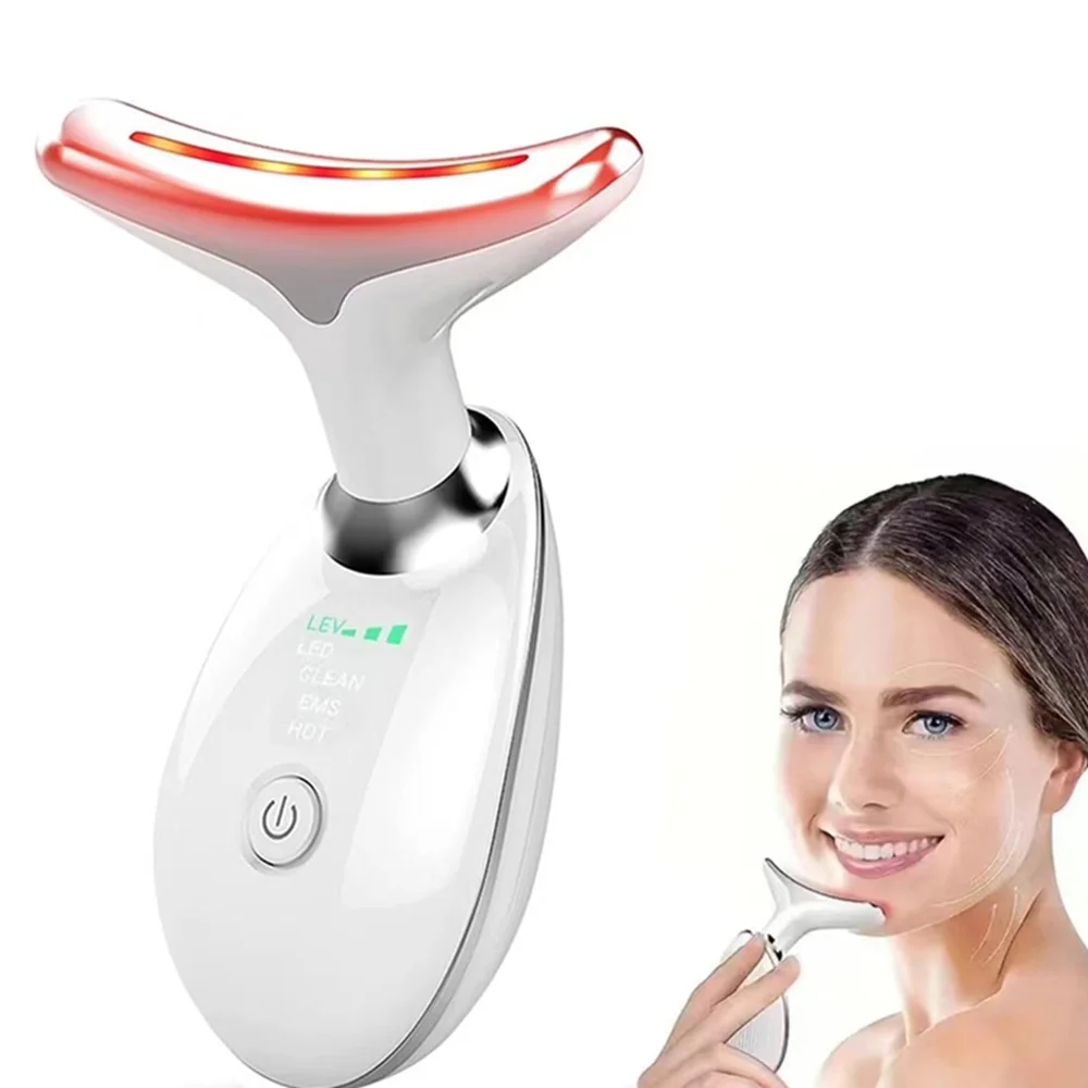 Rechargeable LED Tricolor Facial And Neck Massage Instrument Firming And Tightening Face And Neck Skin Beauty Skin Care Tool