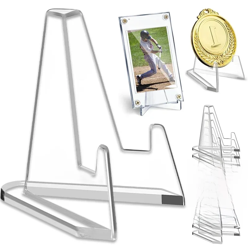 Clear Acrílico Coin Display Stand titulares, pequeno cavalete Rack, titular do cartão de negociação,