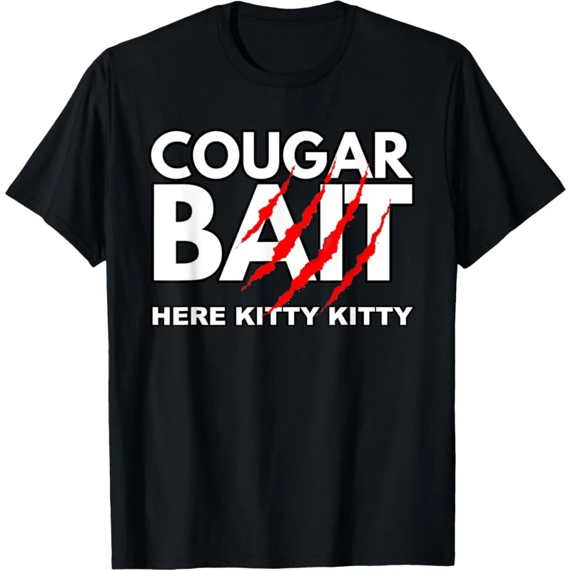 

Cougar Bait Graphic Tee Pure Cotton Crew Neck T-Shirt for Men Everyday Streetwear Essential Casual Top Allseason Apparel Playful