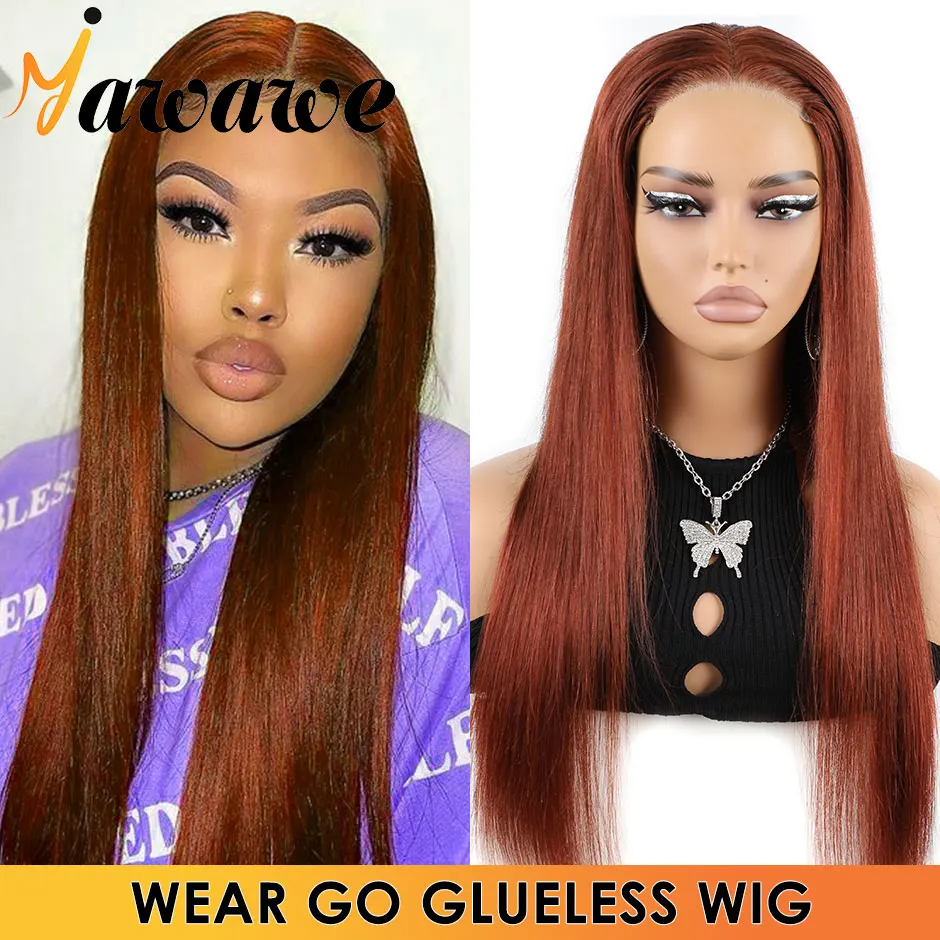 YAWAWE Glueless Wig Ready To Wear Go Human Hair Wigs For Women #33 Colored Lace Frontal Wigs Reddish Brown Pre Cut Straight Wigs