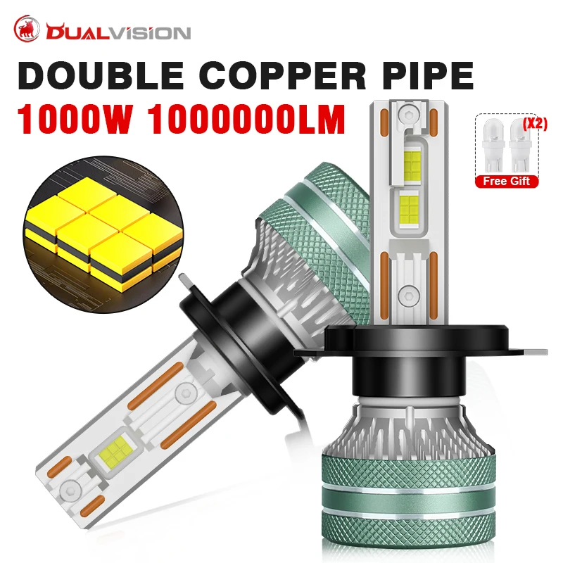 

1000W H1 H3 H7 Led Headlight Bulbs 6000K LED H4 Canbus Led Lamp H8 H11 HB3 9005 HB4 9006 9012 HIR2 Led Double Copper Tube 12V