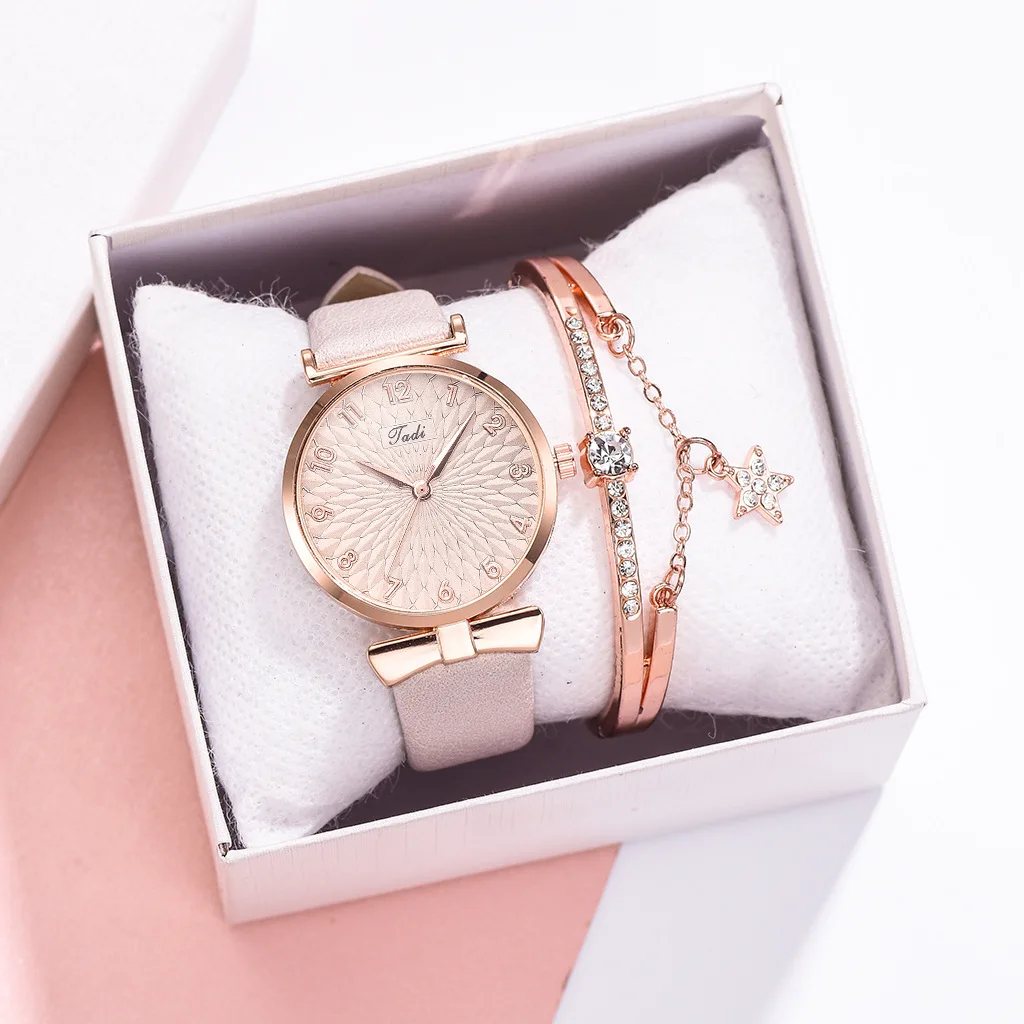 Conjuntos de relógio feminino feminino marca de luxo relógios de pulso senhoras pulseira de couro relógios de quartzo para mulher rosa dial relógio conjuntos de relógios dele e dela