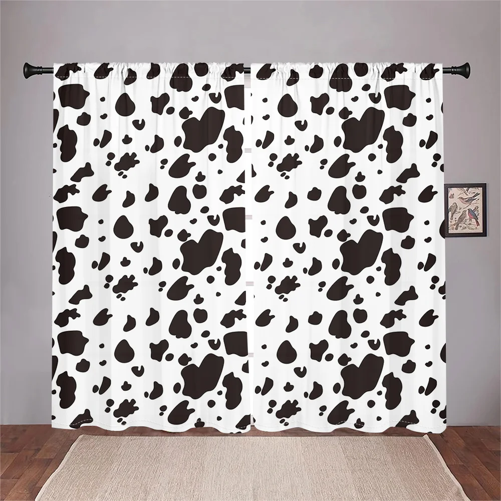 2 Stück Tier Textur Vorhänge Kuh Flecken Muster Wohnzimmer Schlafzimmer Kinderzimmer Sonnenschirm Spaß Bauernhof Thema Dekor Vorhänge