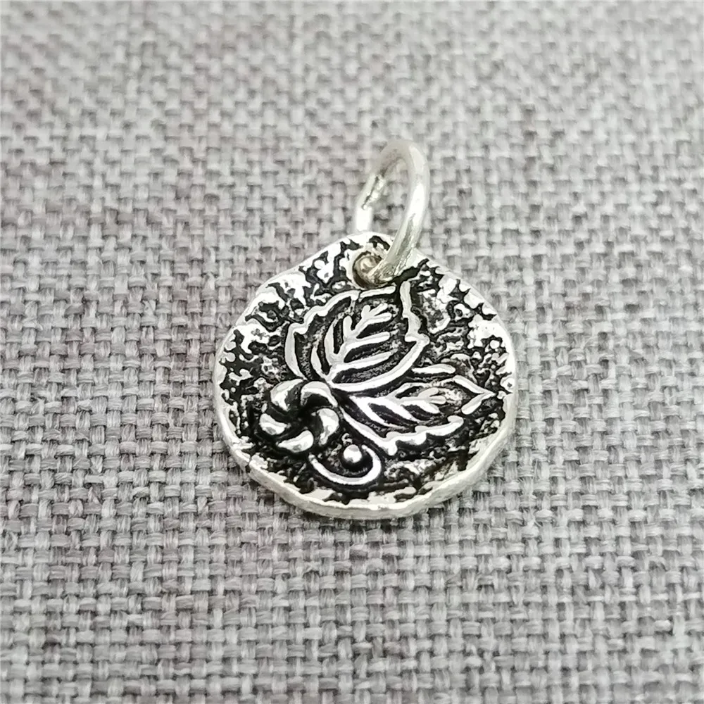 

2pcs of 925 Sterling Silver Tree Leaves Charms Oxidized Nature Plant Coin Pendant for Bracelet