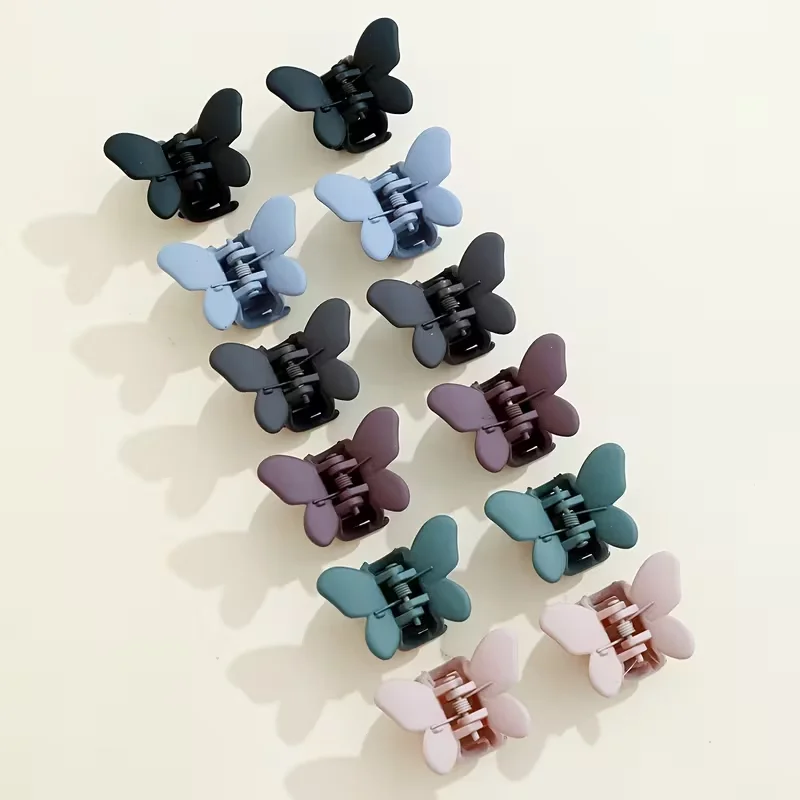 12 Stück Matte Mini-Schmetterlings-Haarklammern aus Kunststoff, Haarkrallen für Pferdeschwänze, Haaraccessoires – Detail 1