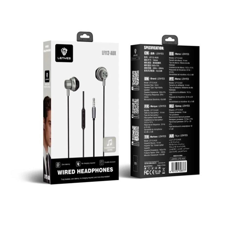 Auriculares In-Ear Lenyes LF112-AUX | Sonido Hi-Fi 14mm | Conector Jack 3.5mm | Micrófono Integrado | Latencia Cero