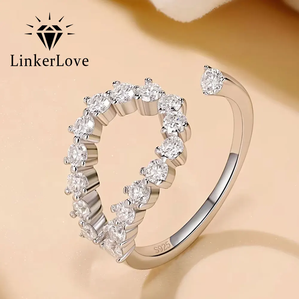 LinkerLove Moissanite Evil Eye Ring with Drop of Teardrop Design S925 Silver E-Shape Statement Ring for Women Fine Jewelry Gift