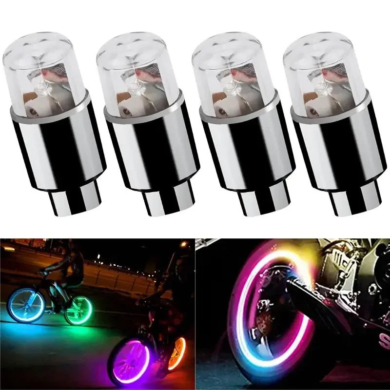 Bouchons de Valve de pneu de roue de moto et de voiture, lumières LED colorées, couvercle de Valve de vélo universel anti-poussière, 4 pièces