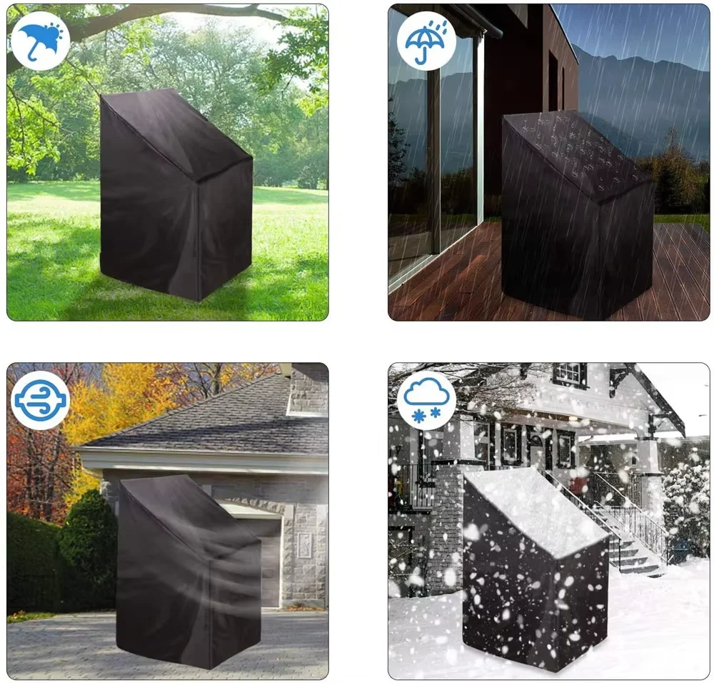 شرفة الحديقة الخارجية، كرسي قابل للتكديس، غطاء غبار، حقيبة تخزين، غطاء حماية الأثاث، مقاوم للماء، أسود #2