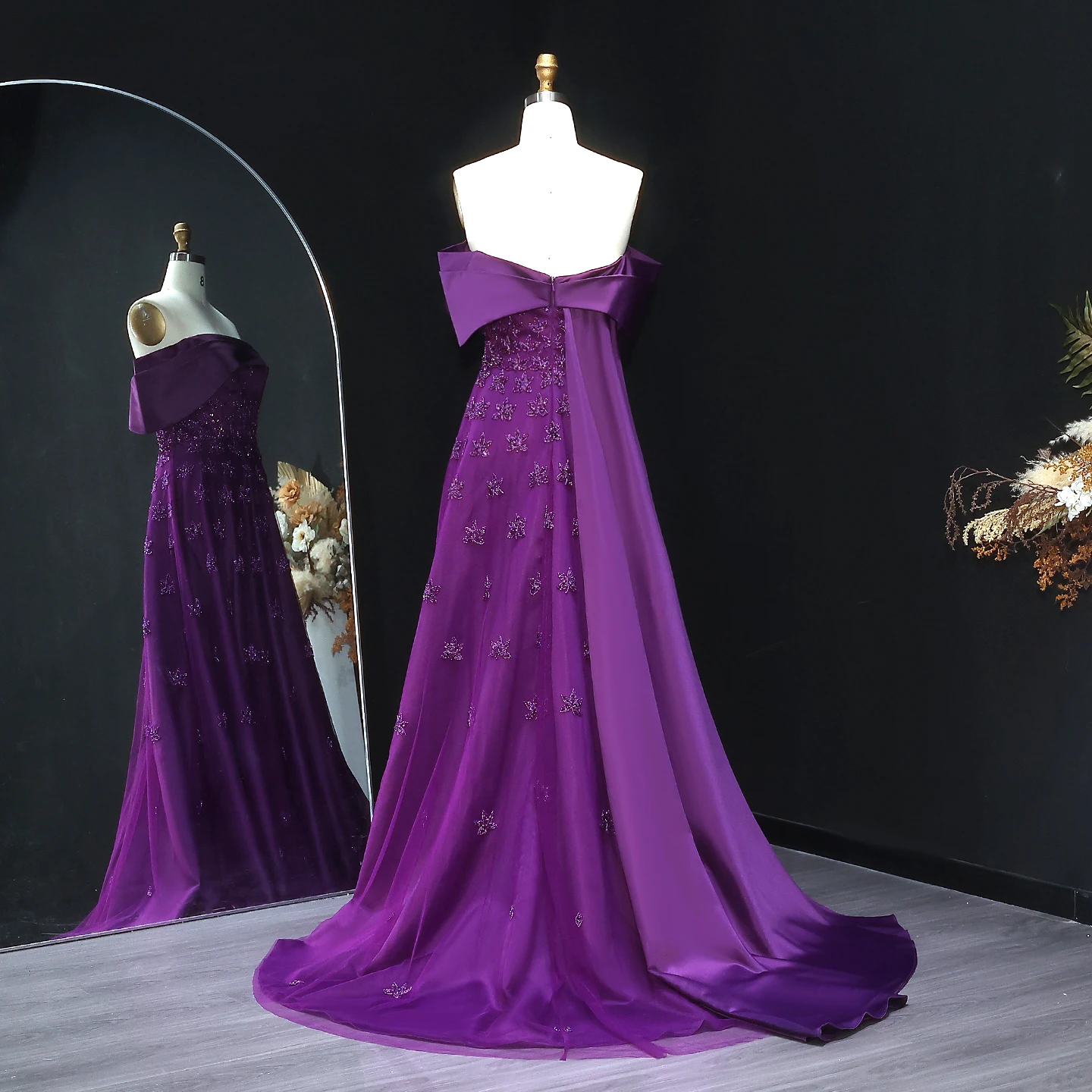Sharon Said Luxuriöses gelbes Satin-Abendkleid aus Dubai mit Cape, schulterfrei, für arabische Frauen, Hochzeitsfeierkleider SS455, maßgeschneidert – Detail 19