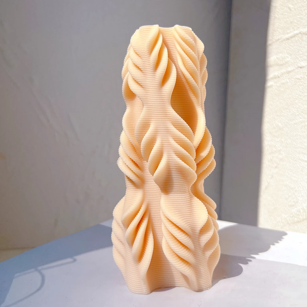 

Ribbed Aesthetic Wave Swirl Silicone Mould Irregular Twirl Pillar Candle Mold Geometric Taper Striped Soy Wax Mold