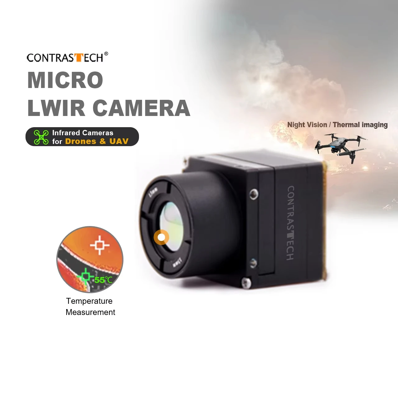 640x512 LWIR Shutterless Radiometric Thermal Imaging Core 1-4x Zoom 25Hz Infrared Camera Module for UAV Drone Gimbal CONTRASTECH