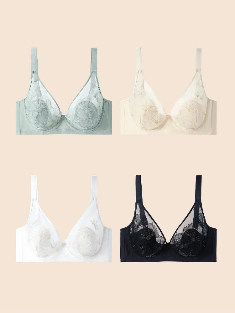 แฟชั่นผู้หญิงฤดูร้อน Super Thin Bra ตาข่ายเซ็กซี่ Push Up Bra ไม่มีแหวนเหล็กผ้าฝ้าย 3/4 ถ้วย Plus ขนาด Minimizer Bras