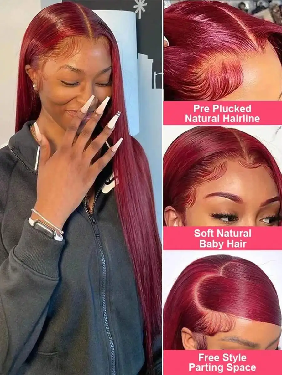 200% 99J بورجوندي الدانتيل الباروكة الأمامية 13x4 مستقيم الدانتيل شعر مستعار أمامي HD الدانتيل الشفاف الباروكات الأمامية شعر الإنسان النبيذ 99J الملونة