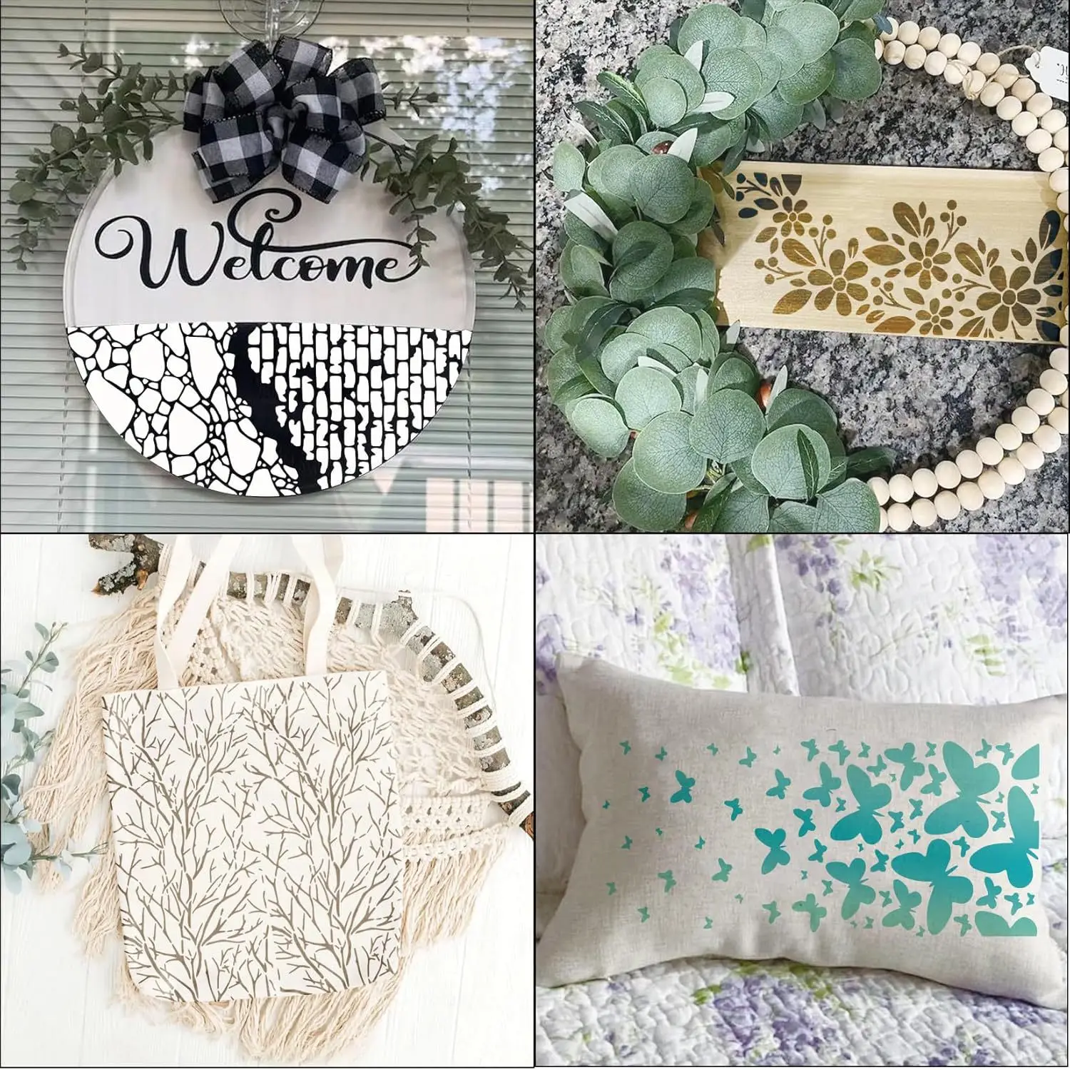 8 قطعة 5.9x11.8 بوصة اللوحة مجموعة الاستنسل فراشة زهرة الموسيقى ملاحظة ساعة جدار الطوب فرع قالب قابلة لإعادة الاستخدام DIY بها بنفسك جدار الفن فو