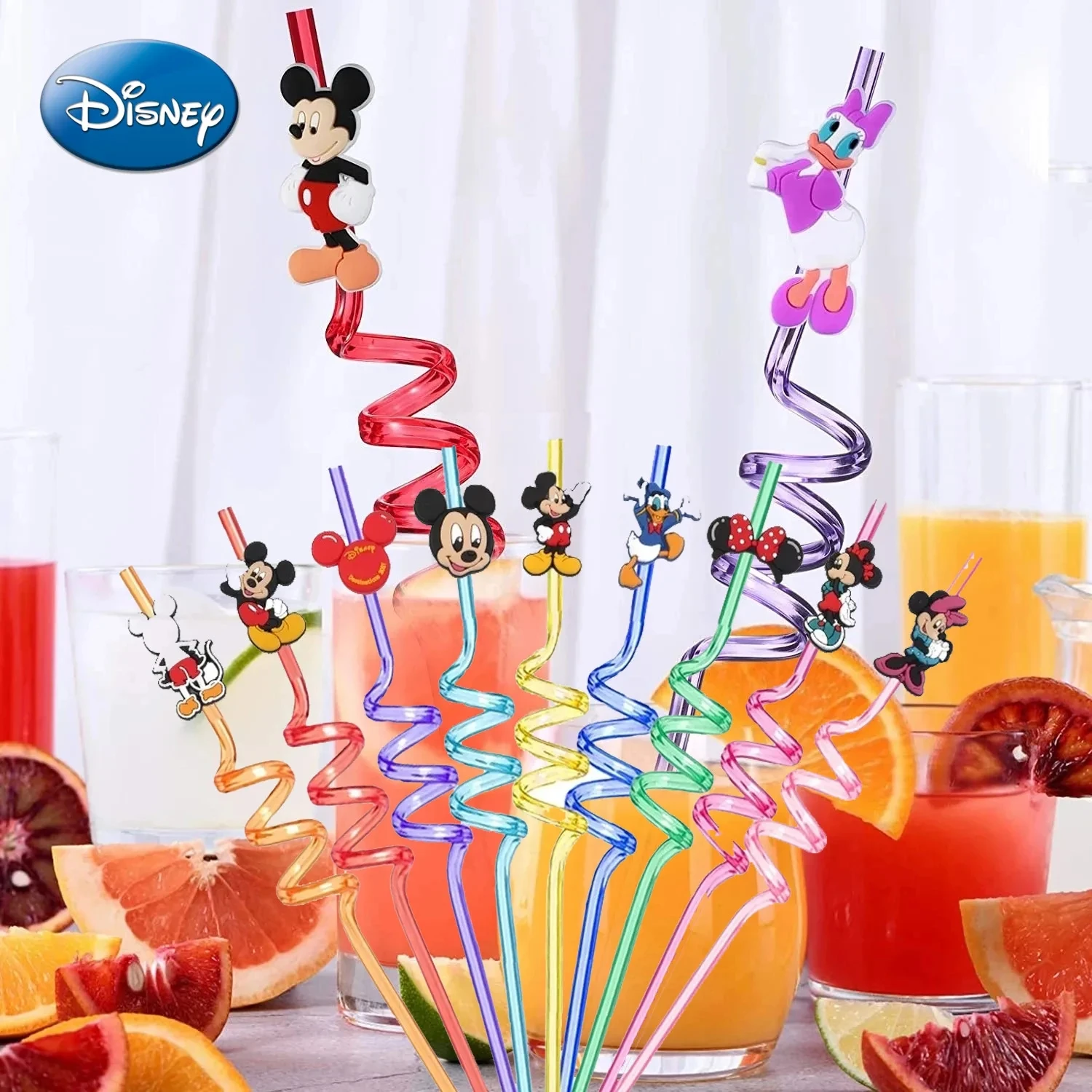 New 8pcs Disney cartoon Mickey Mous Action figure straws Kawaii Anime figure Minnie Baby Shower kids toy birthday party supplies