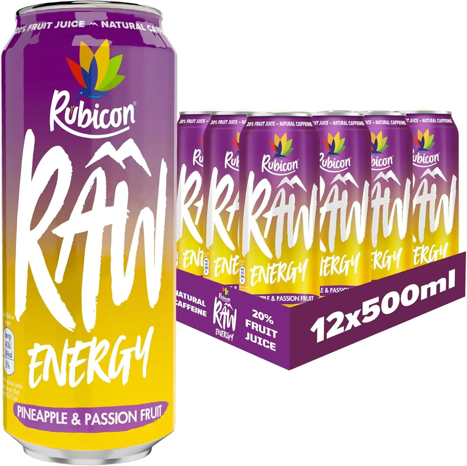 Rubicon Raw Energy Pineapple & Passion Fruit Pack of 12 x 500ml