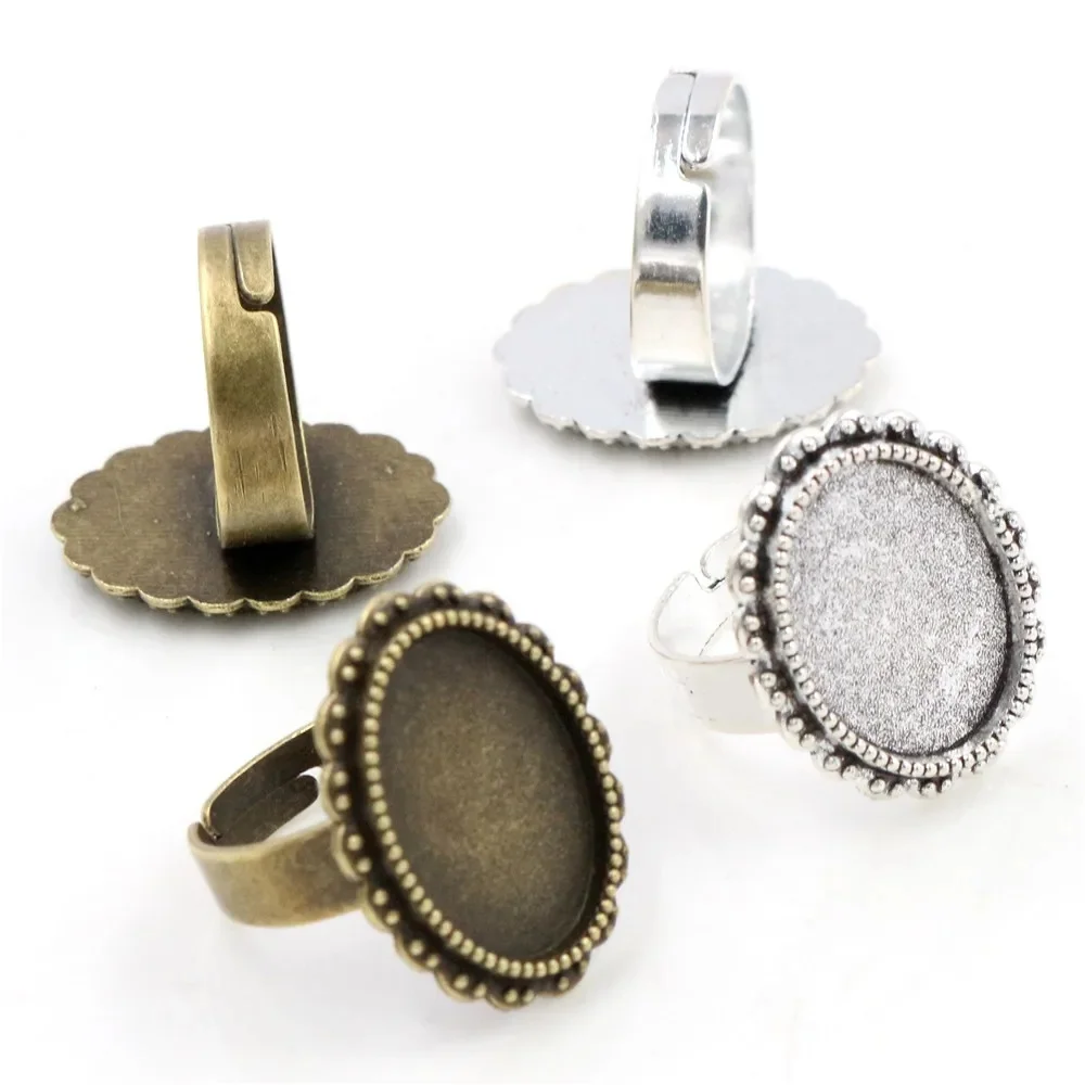 Fit 13x18mm 5 sztuk brązu antyczne srebro kolor owalny regulowany pierścień ustawienia Blank/Base,Fit 13x18mm szkło Cabochons — zdjęcie 2